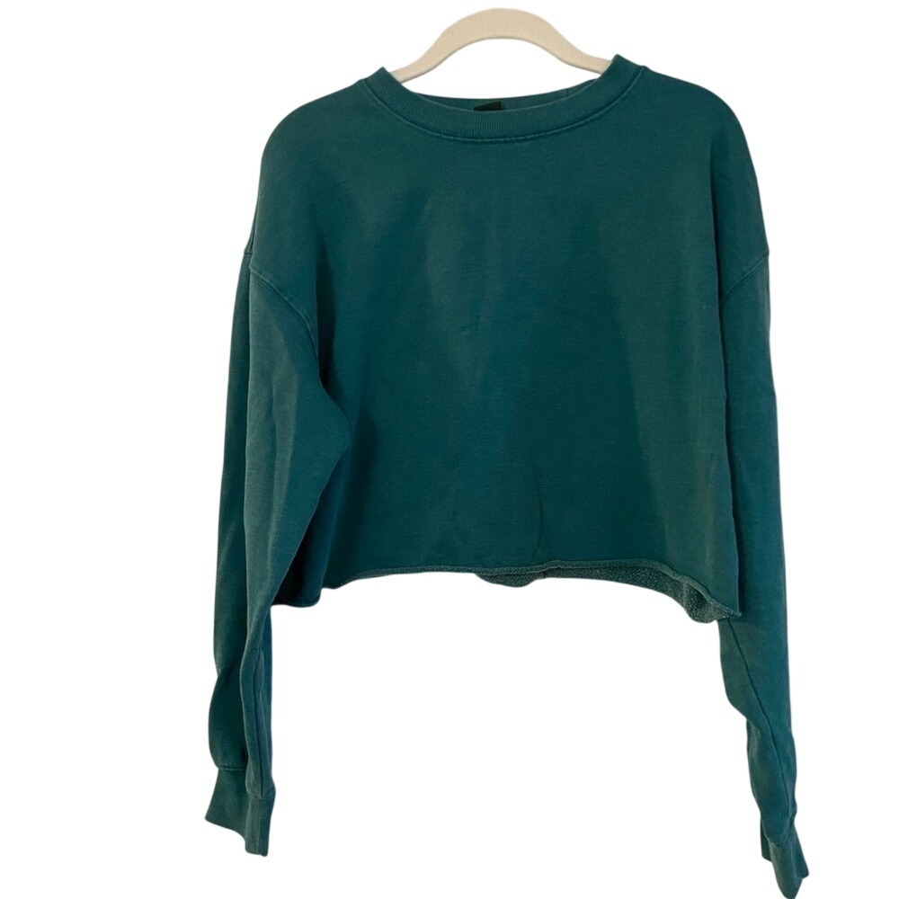 Wild Fable Womens M New York City Cropped Sweatshirt Teal Blue Boxy Crewneck Top